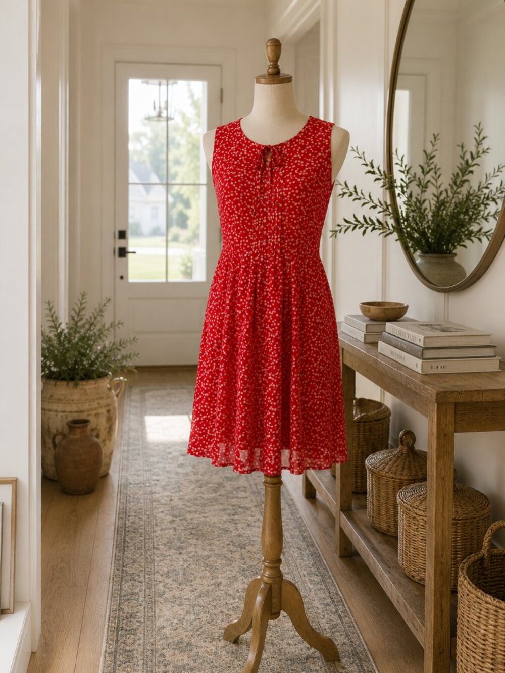 Hi There (Anthropologie) Ladies Size 0 Red/Orange Polka Dot Dress